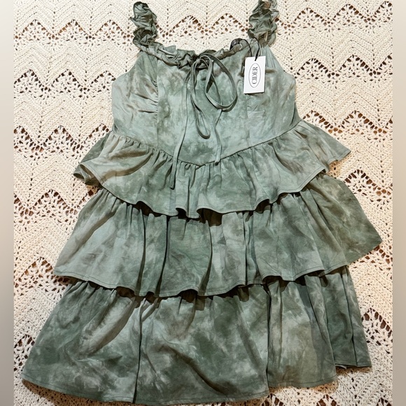 Cider Dresses & Skirts - Fairy Core Cider Sage Green Dress Size Large With Three Tiered Ruffle Detail